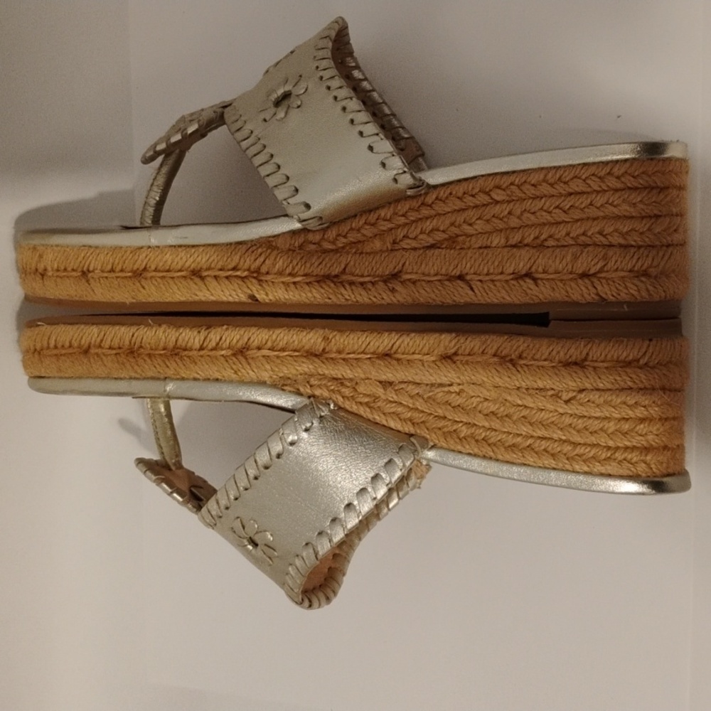 Jack Rogers Sandals Heels Wedge Thong Leather Jute Espadrille Medallion Gold 6 - Picture 6 of 12